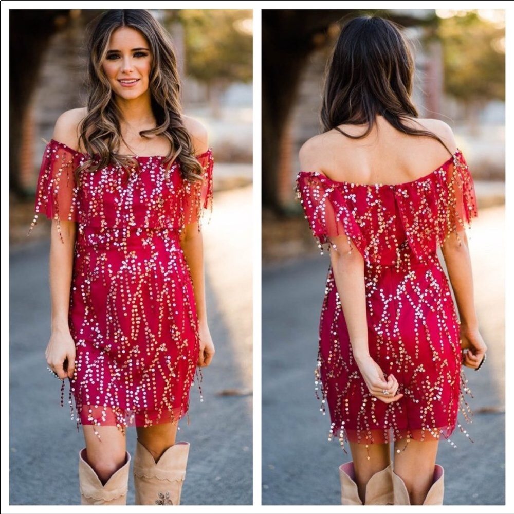 Southern Fried Chics Off Shoulder Sequin Dress M